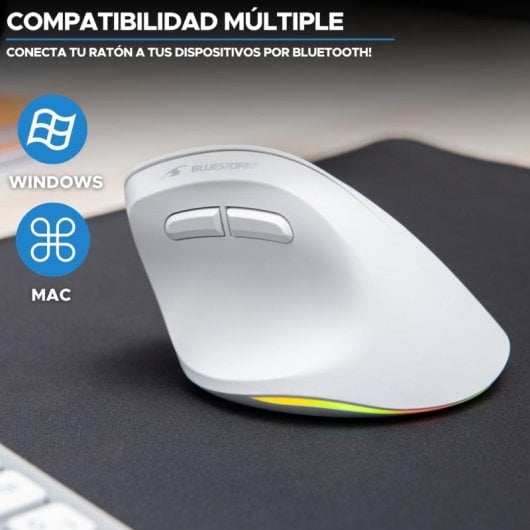 Bluestork Ergo Lumi Ratón Vertical Ergonómico Inalámbrico para Mano Derecha RGB 2400 DPI Blanco