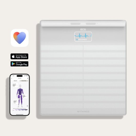 Withings Body Scan Báscula de Baño WiFi con Función de Electrocardiograma Blanca