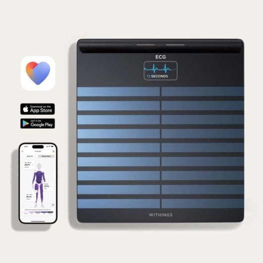 Balança Bioimpedância Withings Body Scan Até 200kg ECG 16 Parâmetros Ecrã LCD