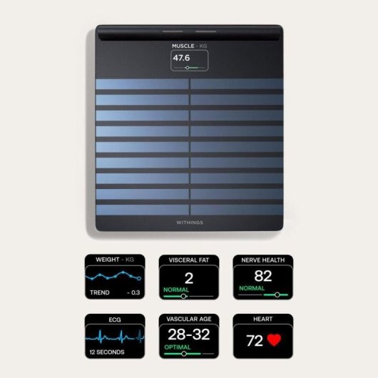 Balança Bioimpedância Withings Body Scan Até 200kg ECG 16 Parâmetros Ecrã LCD