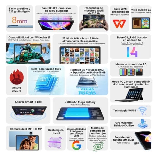 OSCAL Pad 90 Tablet PC 10.92" 8/128GB Gris + Teclado Bluetooth Inglés QWERTY
