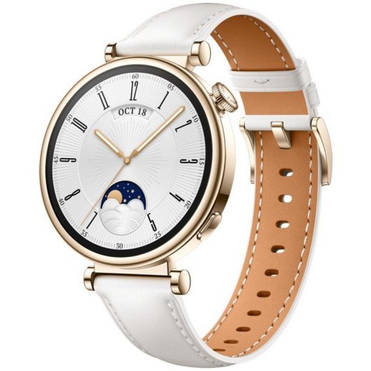 Huawei WATCH GT 4 AMOLED 41mm Reloj Smartwatch Dorado con Correa de Cuero Blanca