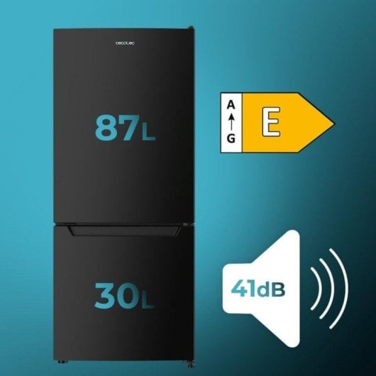 Frigorífico Combi Cecotec Bolero CoolMarket Combi 117 DF Black E Defrost 114cm 117L E Preto