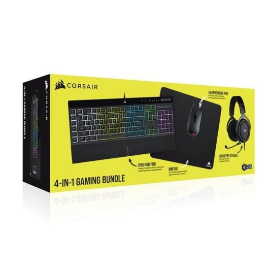 Corsair Pack Gaming Teclado K55 RGB PRO Fr+ Auriculares HS50 PRO + Ratón HARPOON RGB PRO + MM100