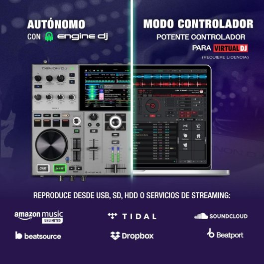 Denon DJ Prime Go+ Controladora DJ Portátil y Mezclador 2 Canales Gris