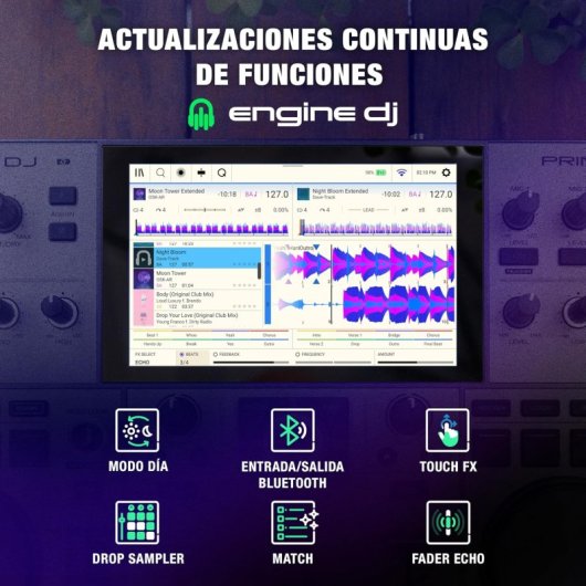 Denon DJ Prime Go+ Controladora DJ Portátil y Mezclador 2 Canales Gris