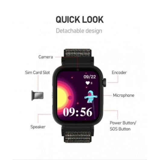 Montre Connectée DCU Tecnologic Kids Pro 4G GPS WiFi 48,8mm Écran Couleur Noir IP67 SOS