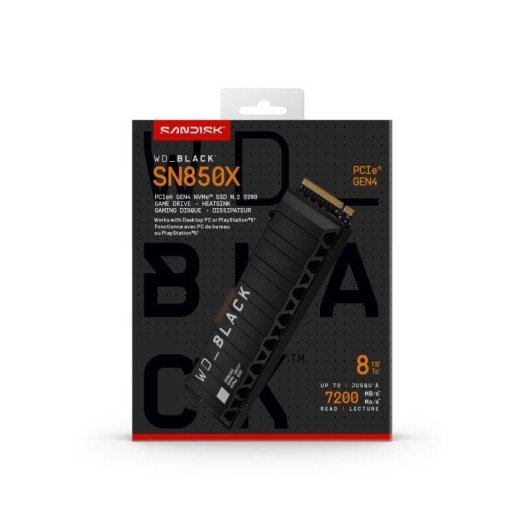 Disco SSD Sandisk WD Black SN850X 8TB NVMe PCIe 4.0 7200MB/s com dissipador