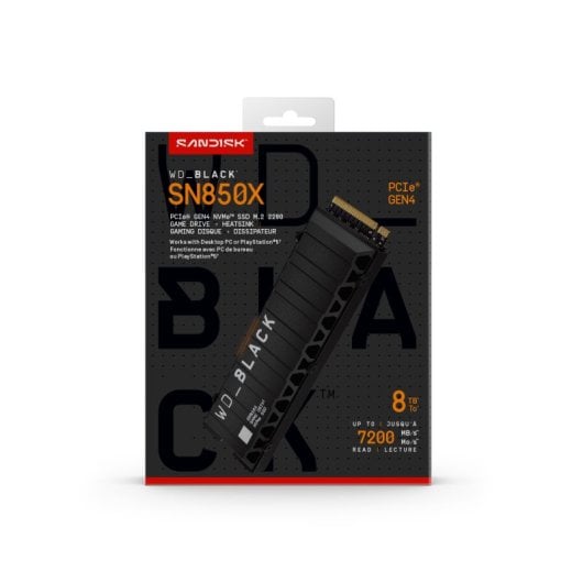SSD WD Black SN850X 8 To 7 300 Mo/s avec dissipateur thermique NVMe PCIe 4.0 M.2 Gen4 16 GT/s