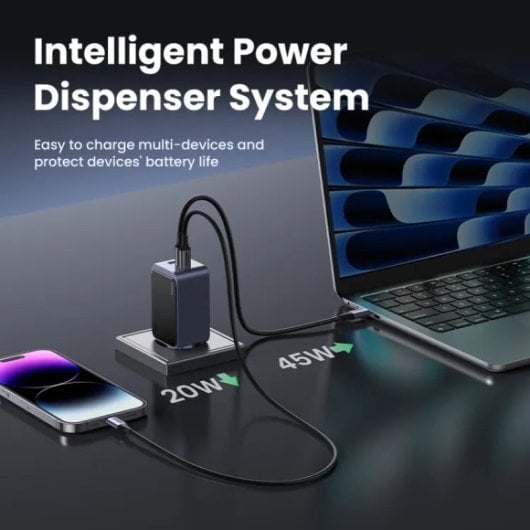 Ugreen Nexode Air Carregador Rápido 65W GaNInfinity com 2x USB-C + 1x USB-A PD3.0/QC4+/PPS Cinzento
