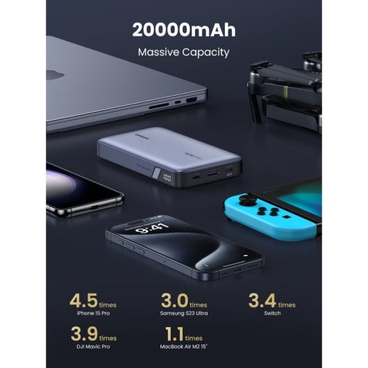 Ugreen Powerbank 20000mAh PD 100W Carga Rápida 100W 3 Puertos Gris