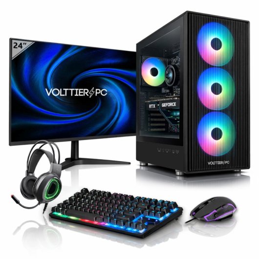 VolttierPC Pc Gaming Completo Intel Core i5-12400F/32GB/1TB SSD/RTX 3050 + Monitor 24" + Pack