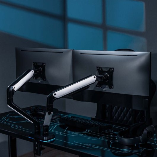 Supporto da tavolo da gioco AISENS RGB Contrappeso rotante e inclinabile per monitor/TV 9 kg (3 perni, 2 bracci) da 17-32, Nero-Bianco