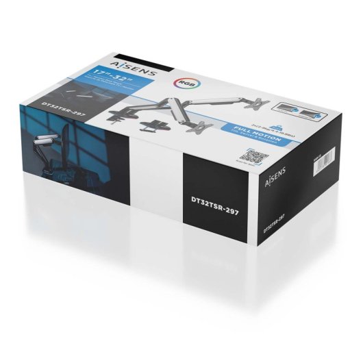 Supporto da tavolo da gioco AISENS RGB Contrappeso rotante e inclinabile per monitor/TV 9 kg (3 perni, 2 bracci) da 17-32, Nero-Bianco