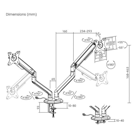 Supporto da tavolo da gioco AISENS RGB Contrappeso rotante e inclinabile per monitor/TV 9 kg (3 perni, 2 bracci) da 17-32, Nero-Bianco