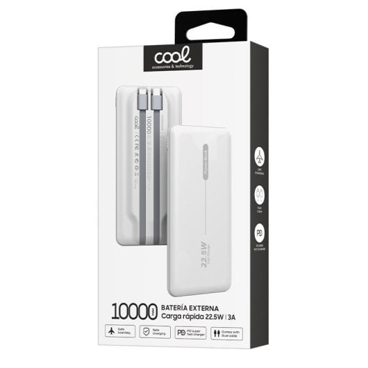 Coole universelle externe Akku-Powerbank 10.000 mAh PD 22,5 W (2 Kabel) Weiß