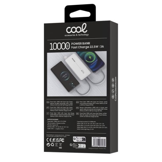 Coole universelle externe Akku-Powerbank 10.000 mAh PD 22,5 W (2 Kabel) Weiß
