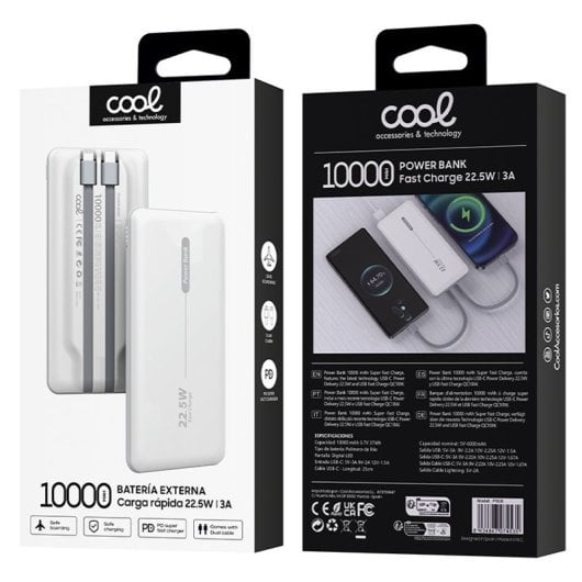Coole universelle externe Akku-Powerbank 10.000 mAh PD 22,5 W (2 Kabel) Weiß