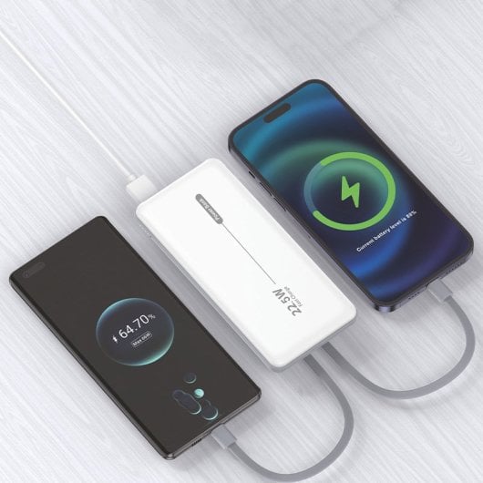 Coole universelle externe Akku-Powerbank 10.000 mAh PD 22,5 W (2 Kabel) Weiß