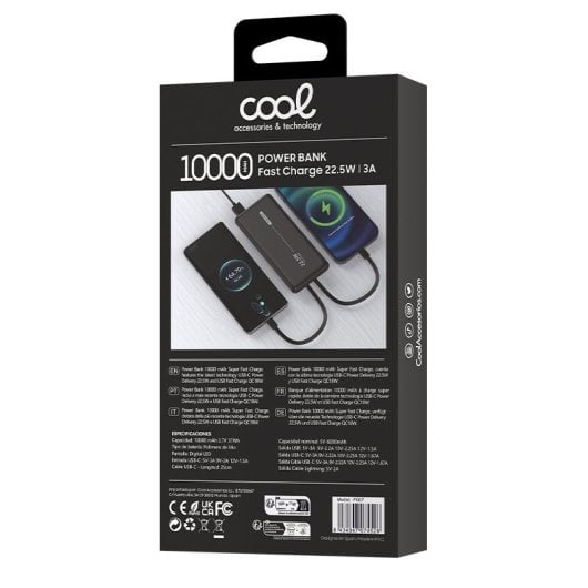 Cool Bateria Externa Universal Power Bank 10.000mAh PD 22.5W (2 Cabos) Preto