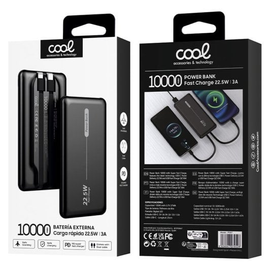 Cool Bateria Externa Universal Power Bank 10.000mAh PD 22.5W (2 Cabos) Preto