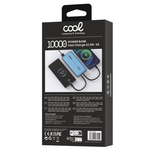 Cool Batería Externa Universal Power Bank 10.000mAh PD 22.5W (2 Cables) Azul