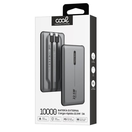 Cool Batería Externa Universal Power Bank 10.000mAh PD 22.5W (2 Cables) Gris