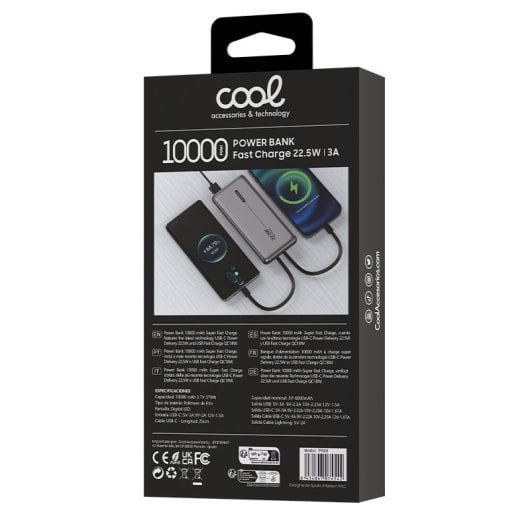 Cool Batería Externa Universal Power Bank 10.000mAh PD 22.5W (2 Cables) Gris