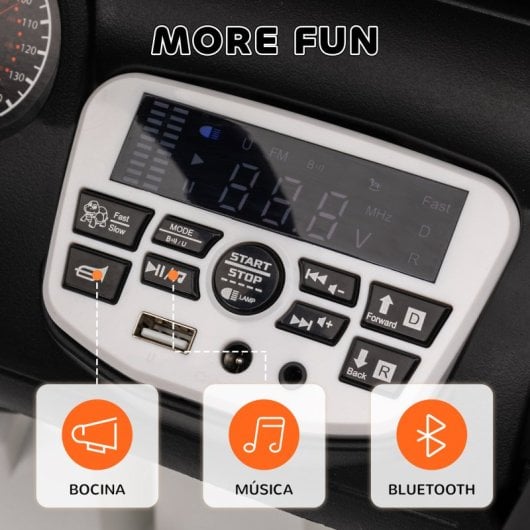 Aiyaplay Carro Elétrico Para Crianças De +3 Anos Com Bateria 12V Bluetooth Branco