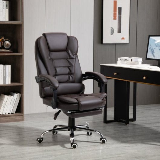 Homcom Silla De Oficina Reclinable Con Altura Ajustable Tapizada En Pu Café
