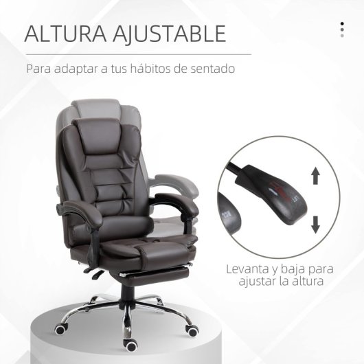 Homcom Silla De Oficina Reclinable Con Altura Ajustable Tapizada En Pu Café