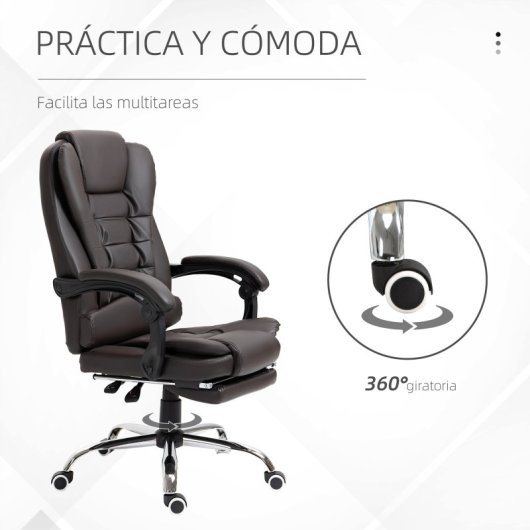 Homcom Silla De Oficina Reclinable Con Altura Ajustable Tapizada En Pu Café