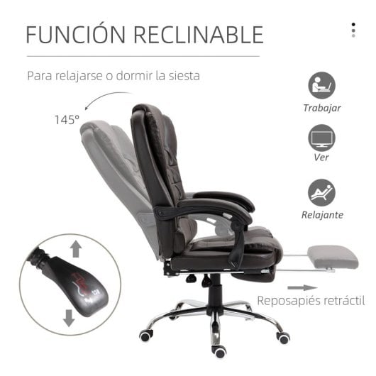 Homcom Silla De Oficina Reclinable Con Altura Ajustable Tapizada En Pu Café