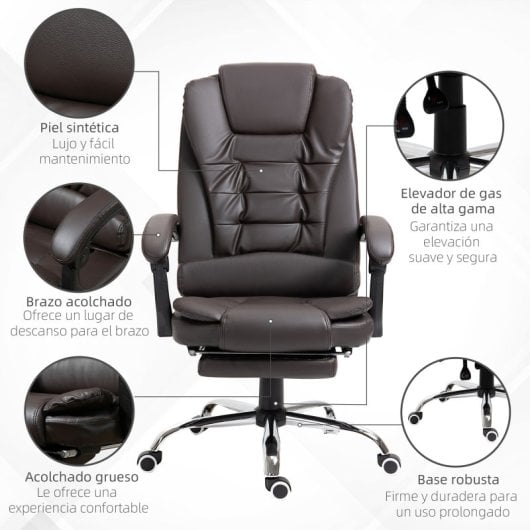 Homcom Silla De Oficina Reclinable Con Altura Ajustable Tapizada En Pu Café