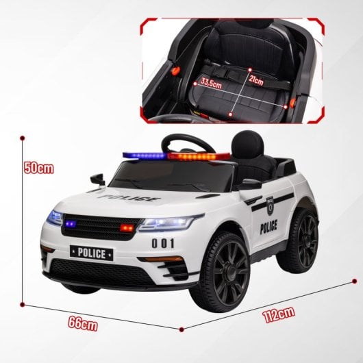 Aiyaplay Coche Eléctrico Para Niños De +3 Años De Policía Con Sirena Blanco