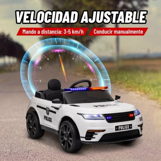 Aiyaplay Coche Eléctrico Para Niños De +3 Años De Policía Con Sirena Blanco