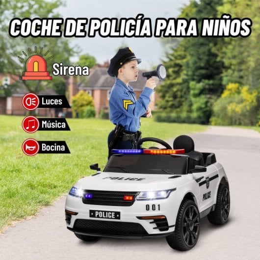 Aiyaplay Coche Eléctrico Para Niños De +3 Años De Policía Con Sirena Blanco