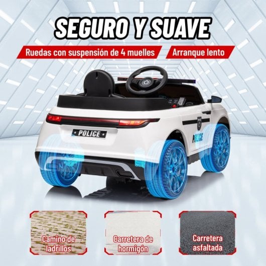 Aiyaplay Coche Eléctrico Para Niños De +3 Años De Policía Con Sirena Blanco