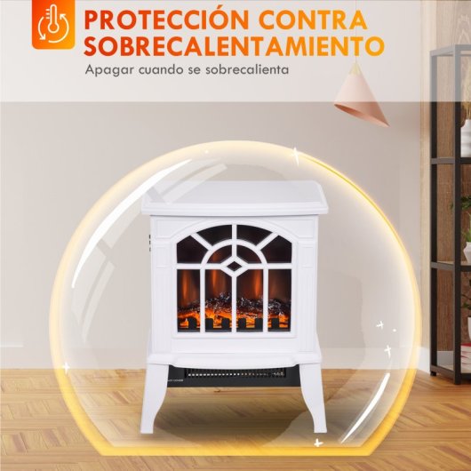 Homcom Chimenea Eléctrica 1000W/2000W 36.5x24x46cm Blanca