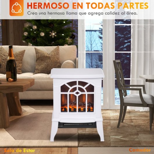 Homcom Chimenea Eléctrica 1000W/2000W 36.5x24x46cm Blanca