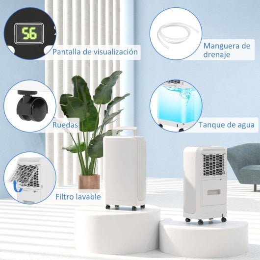 Homcom Deshumidificador Eléctrico 12L/día Depósito de Agua 2.5L Blanco