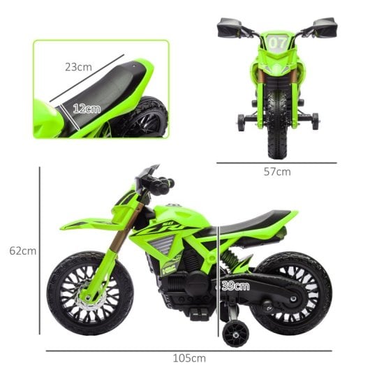 Aiyaplay Moto Eléctrica Para Niños De +3 Años Carga 30 Kg Verde