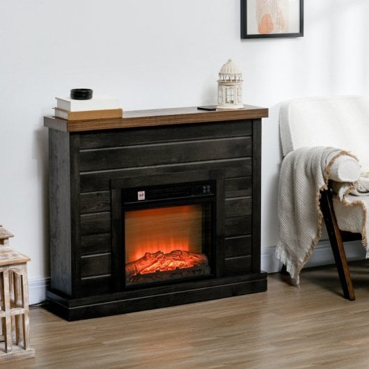 Homcom Chimenea Eléctrica 1800W con Efecto de Llama para Sala 30m2 Gris Oscuro