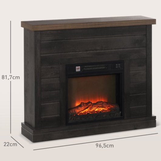 Homcom Chimenea Eléctrica 1800W con Efecto de Llama para Sala 30m2 Gris Oscuro