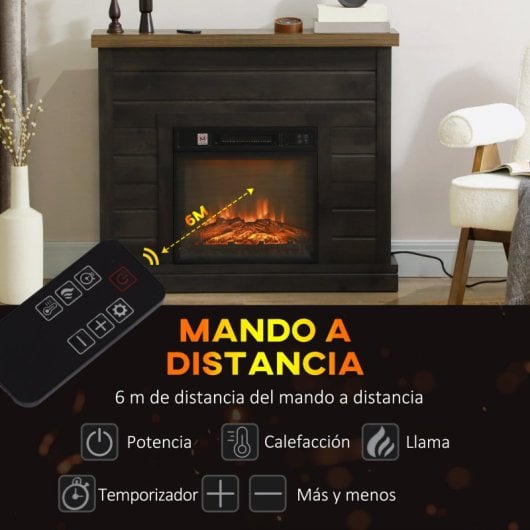 Homcom Chimenea Eléctrica 1800W con Efecto de Llama para Sala 30m2 Gris Oscuro