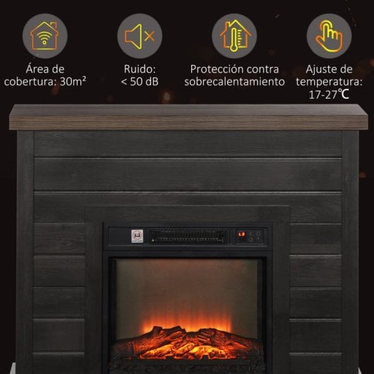 Homcom Chimenea Eléctrica 1800W con Efecto de Llama para Sala 30m2 Gris Oscuro