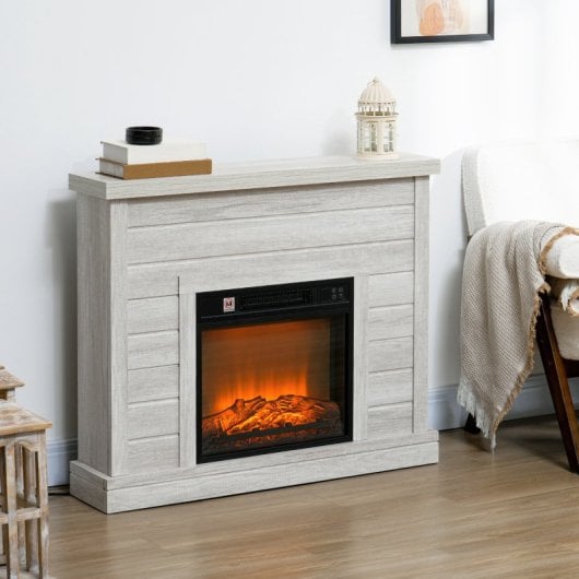 Homcom Chimenea Eléctrica 1800W con Efecto de Llama para Sala 30m2 Gris Claro