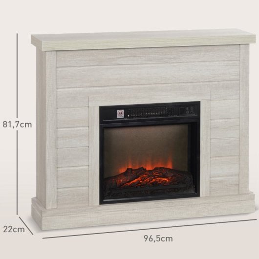 Homcom Chimenea Eléctrica 1800W con Efecto de Llama para Sala 30m2 Gris Claro