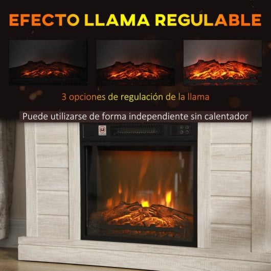 Homcom Chimenea Eléctrica 1800W con Efecto de Llama para Sala 30m2 Gris Claro