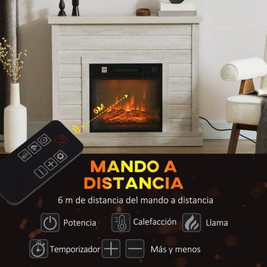 Lareira Elétrica Homcom 820-411V90ND 1800W Chão com Comando e Temporizador Semanal